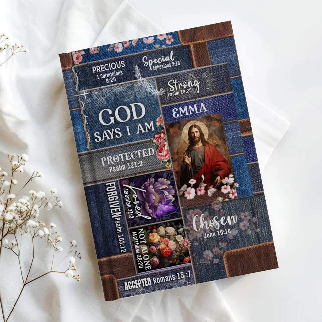 Personalized Christian Handbag | Leather Denim Floral Purse | GOD Says I Am | Custom Bible Bag by CHRISTIANARTBAG