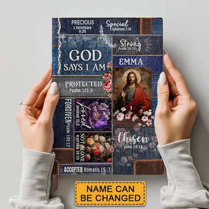 Personalized Christian Handbag | Leather Denim Floral Purse | GOD Says I Am | Custom Bible Bag by CHRISTIANARTBAG