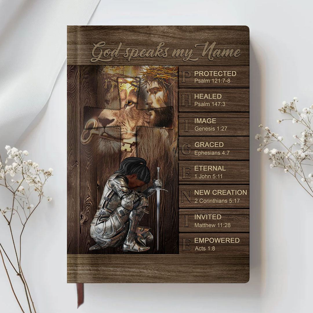 Personalized Leather Notebook – Custom Name & Skin Tone with Bible Verses for Each Letter | Christian Gift for Men & Women