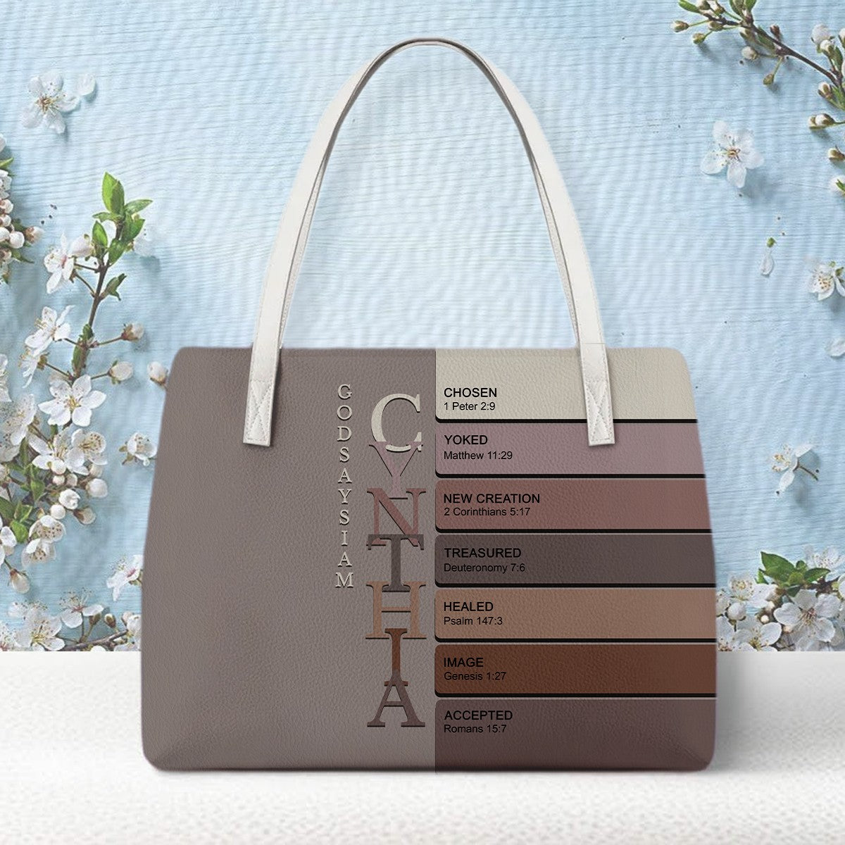 Personalized Christian Tote Bag – God Says I Am Custom Name & Color with Bible Verses | CHRISTIANARTBAG