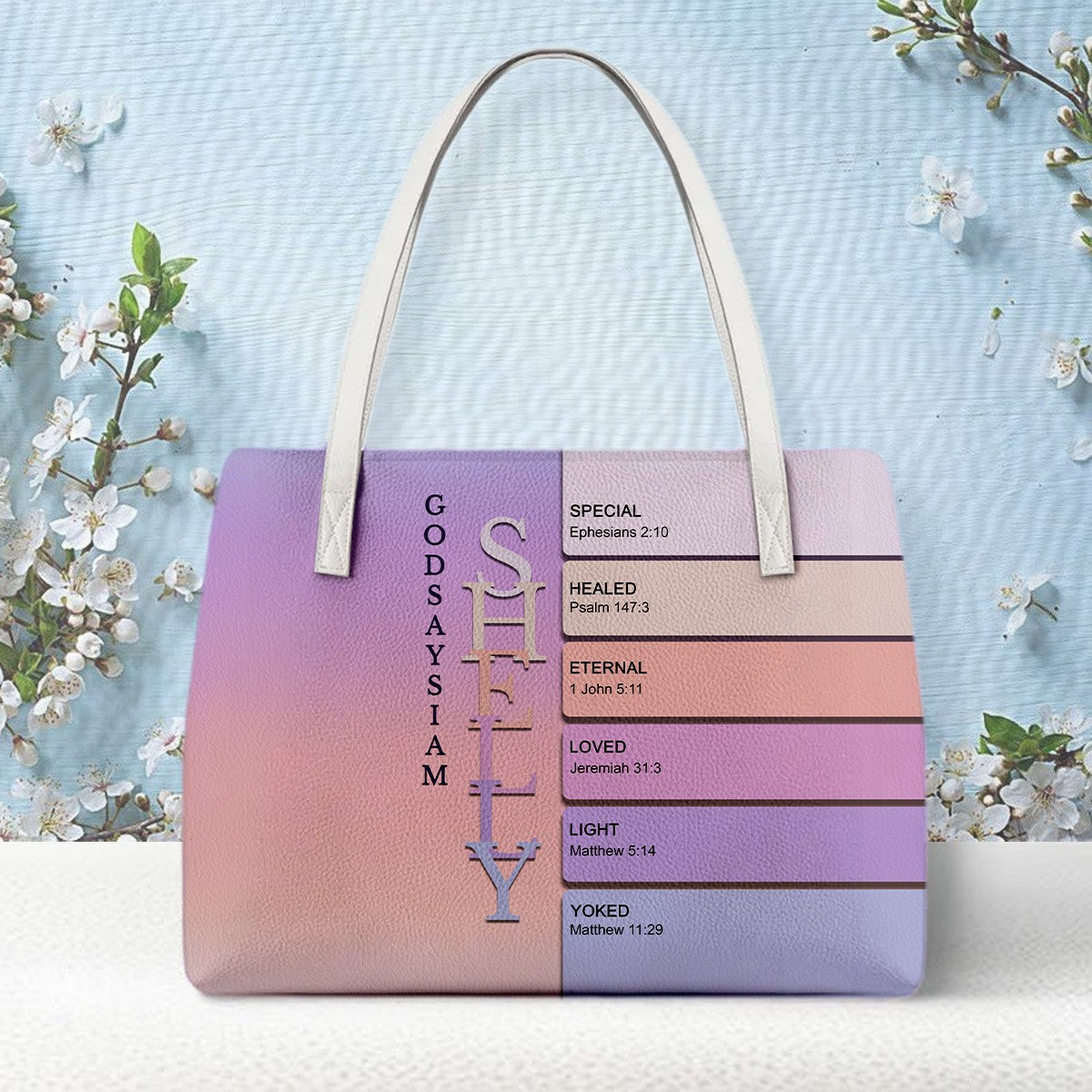 Personalized Christian Tote Bag – God Says I Am Custom Name & Color with Bible Verses | CHRISTIANARTBAG