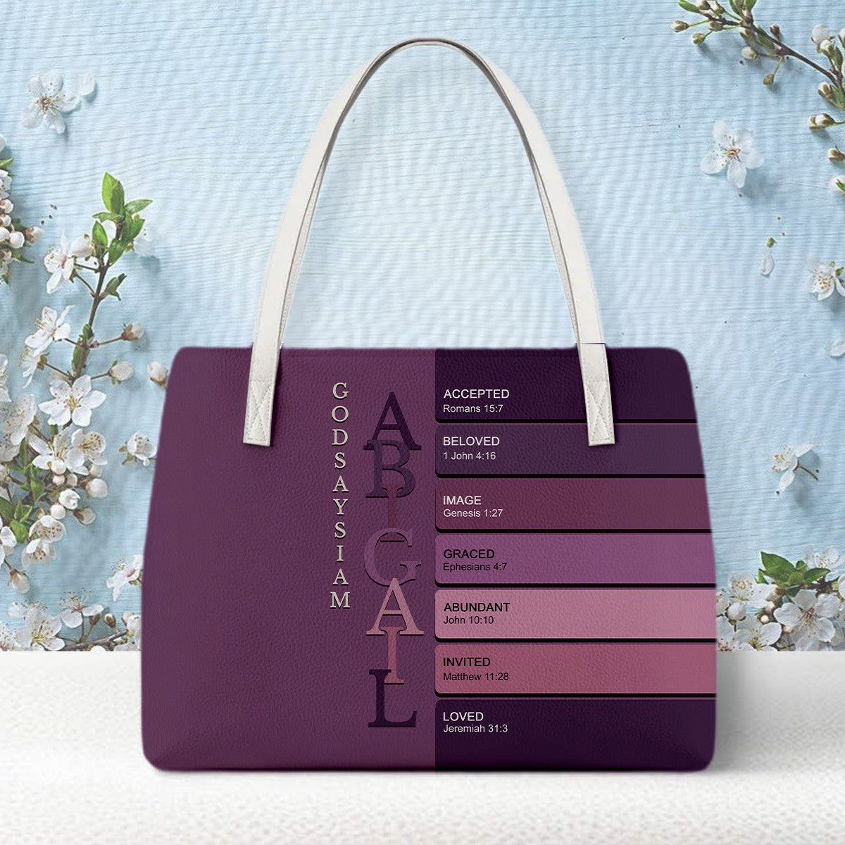 Personalized Christian Tote Bag – God Says I Am Custom Name & Color with Bible Verses | CHRISTIANARTBAG