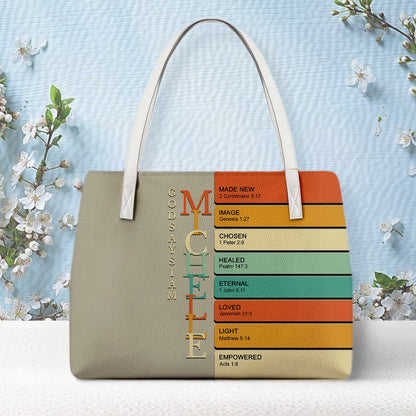 Personalized Christian Tote Bag – God Says I Am Custom Name & Color with Bible Verses | CHRISTIANARTBAG