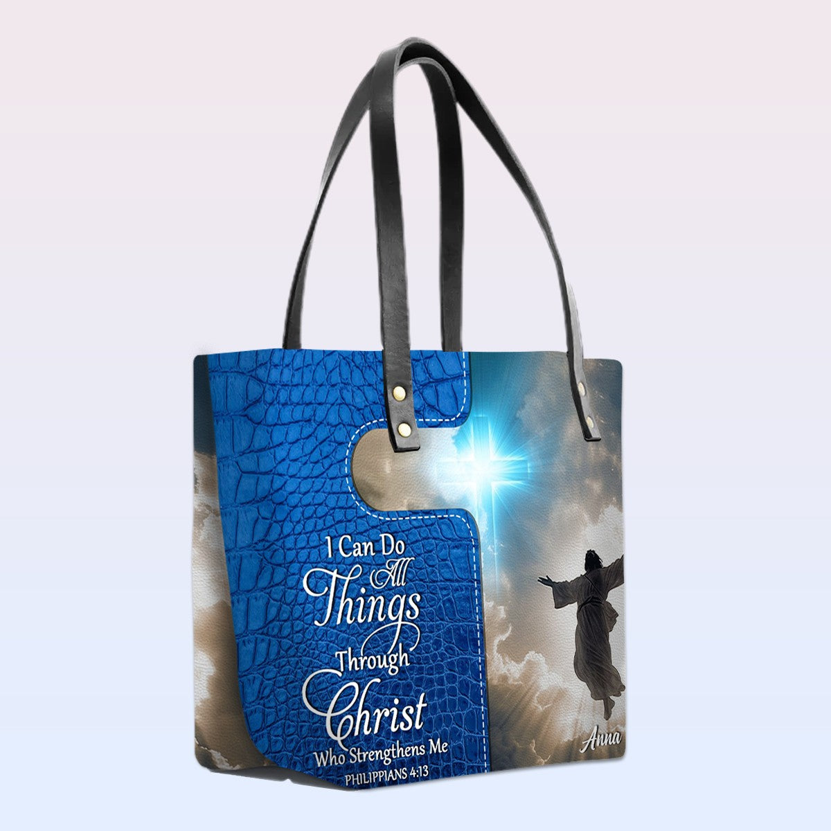 Personalized Leather Tote Bag Luxury – Custom Christian Bible Verse Tote by CHRISTIANARTBAG