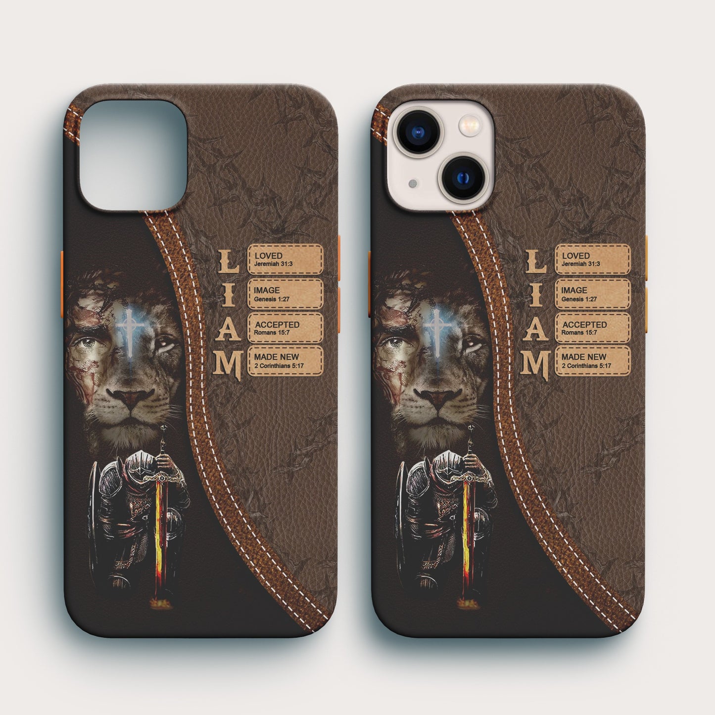 Personalized Christian Phone Case | Custom Name & Skin Tone | Lion & Armor of God Design with Bible Verse Initials