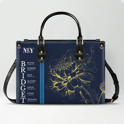 Personalized Leather Handbag with Name Meaning & Bible Verses – Birth Month Flower Design | Christian Gift for Women by CHRISTIANARTBAG
