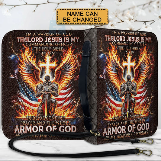 Elegant Floral Personalized Bible Cover for Men – I'm A Warrior Of God – Custom Name – CHRISTIANARTBAG