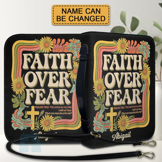 CHRISTIANARTBAG Bible Cover | Faith Over Fear - Customizable Bible Cover – Name - Christian Gifts - CAB01050525.