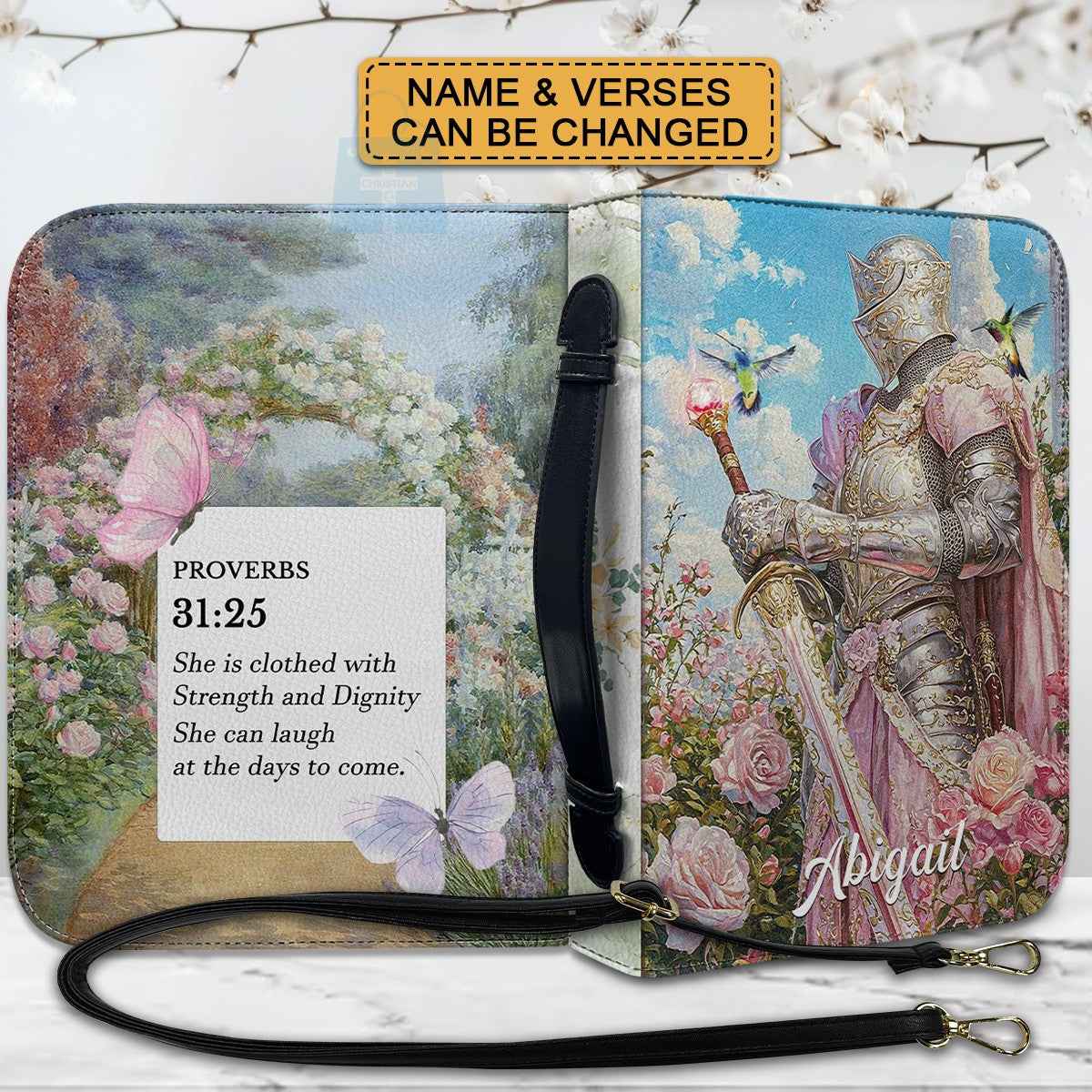 CHRISTIANARTBAG Bible Cover - Uncover the sacred meaning of your name - She is Clothed With Strength and Dignity - Personalized Bible Cover Retro Pink, CABBBCV02051525.