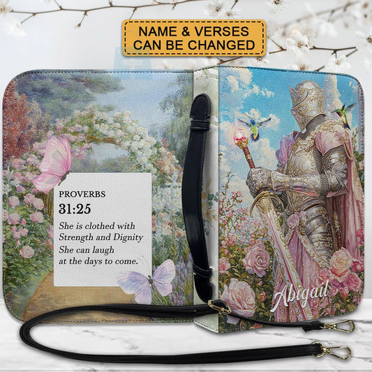 CHRISTIANARTBAG Bible Cover - Uncover the sacred meaning of your name - She is Clothed With Strength and Dignity - Personalized Bible Cover Retro Pink, CABBBCV02051525.
