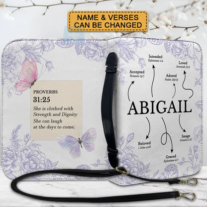 CHRISTIANARTBAG Bible Cover - Uncover the sacred meaning of your name - She is Clothed With Strength and Dignity - Personalized Bible Cover, CABBBCV01051525.