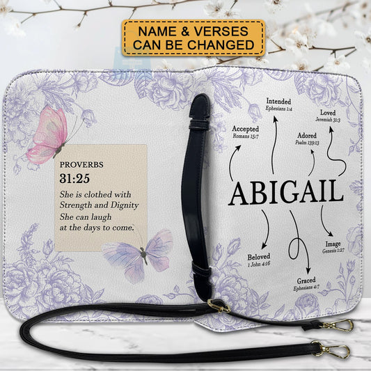 CHRISTIANARTBAG Bible Cover - Uncover the sacred meaning of your name - She is Clothed With Strength and Dignity - Personalized Bible Cover, CABBBCV01051525.