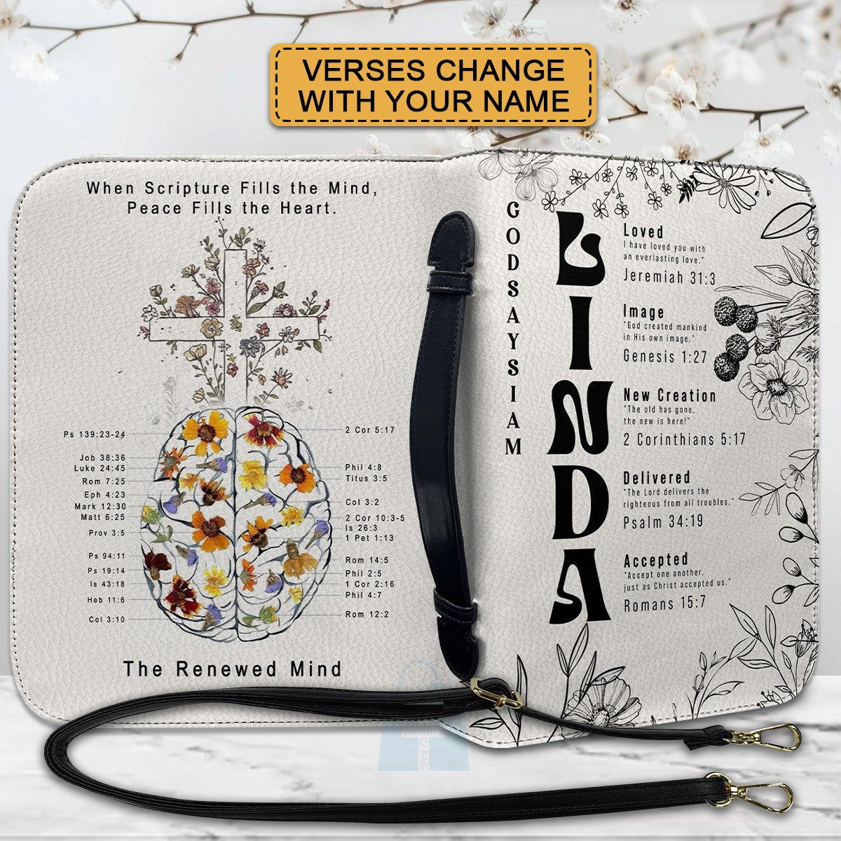 CHRISTIANARTBAG Bible Cover - Uncover the sacred meaning of your name - A Mind Anchored in Christ Blooms with Truth - Personalized Bible Cover, CABBBCV01051425.