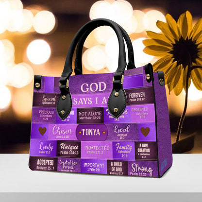 Christianartbag Handbags, God Says You Are Leather Handbag Purple, Personalized Bags, Gifts for Women, Christmas Gift, CABLTB02220923. - Christian Art Bag