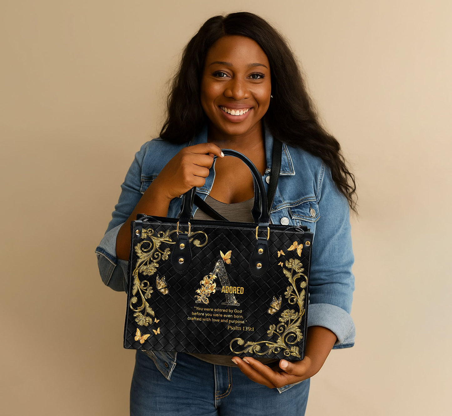CHRISTIANARTBAG Handbags - Personalized Christian Handbag with Bible Verse – A to Z Alphabet Design – Your Letter, Your Verse, Your Faith – Inspirational Gift for Moms - CABLTB01062425