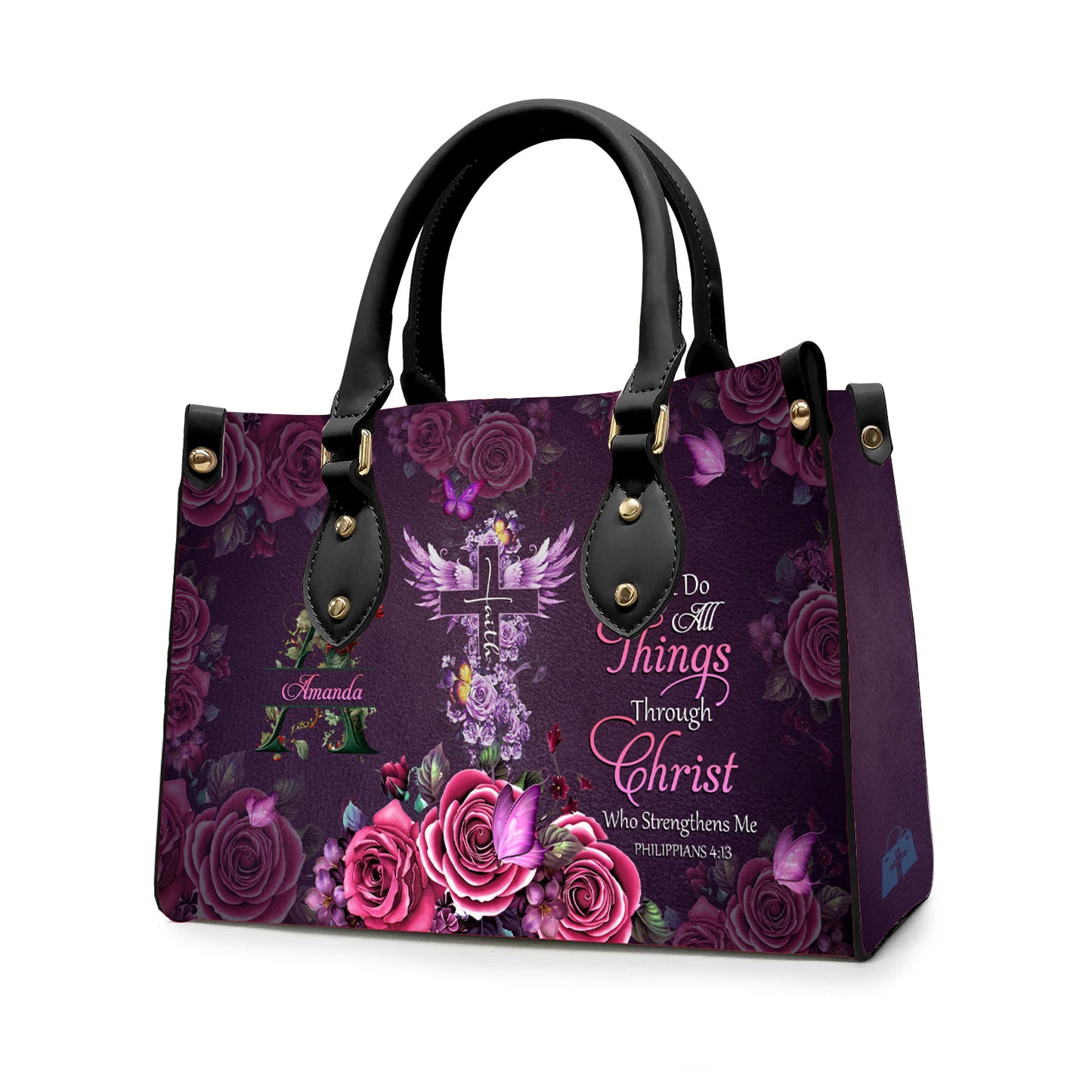 Personalized Floral Leather Handbag - Custom Name | CHRISTIANARTBAG