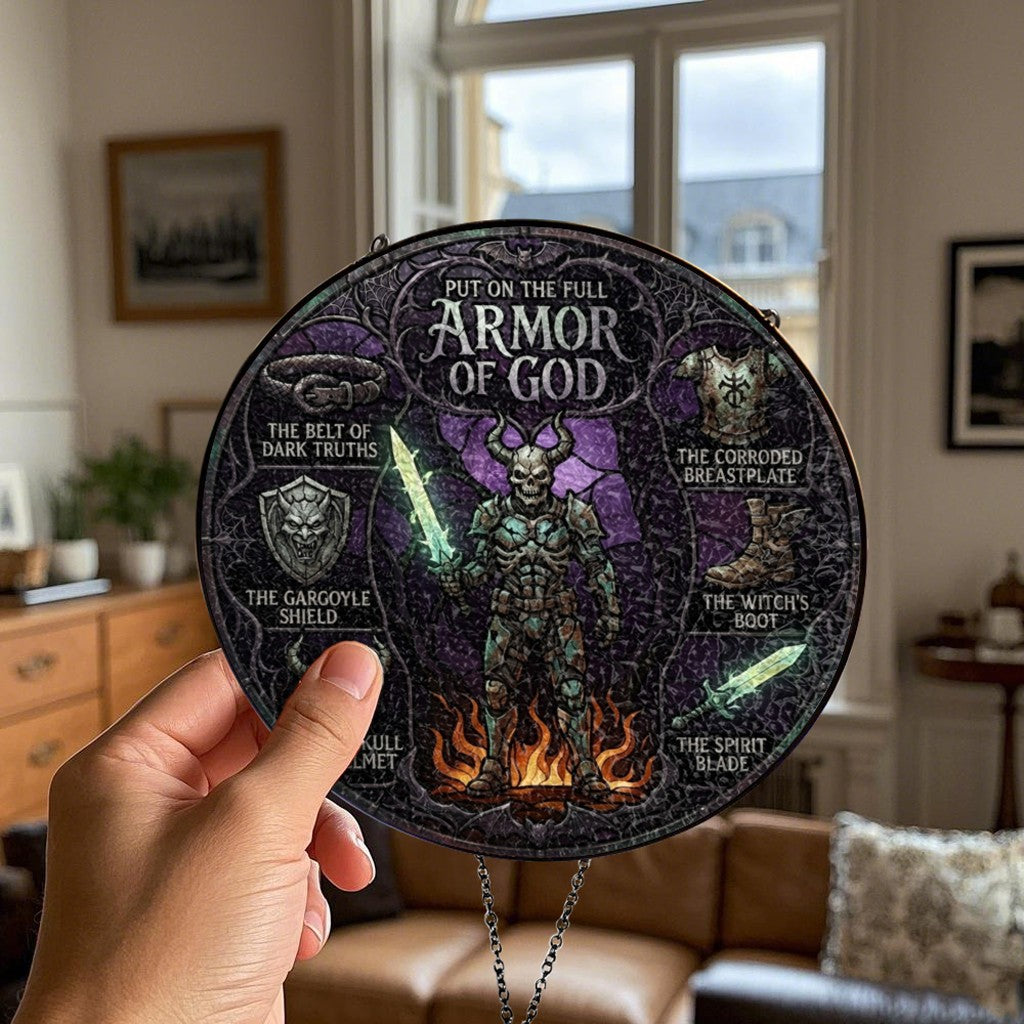 Personalized Armor of God Window Hanging Suncatcher Decor - Custom Name Stained Glass Acrylic Art | CHRISTIANARTBAG 01072326