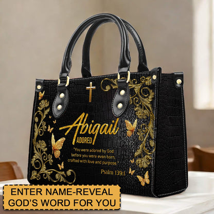Personalized Christian Leather Handbag with Free Clutch – Custom Name & Bible Verse Meaning – Luxury Faith Gift for Women