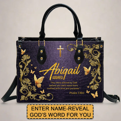 Personalized Christian Leather Handbag with Free Clutch – Custom Name & Bible Verse Meaning – Luxury Faith Gift for Women