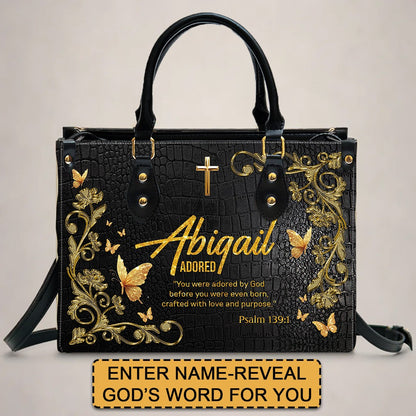Personalized Christian Leather Handbag with Free Clutch – Custom Name & Bible Verse Meaning – Luxury Faith Gift for Women