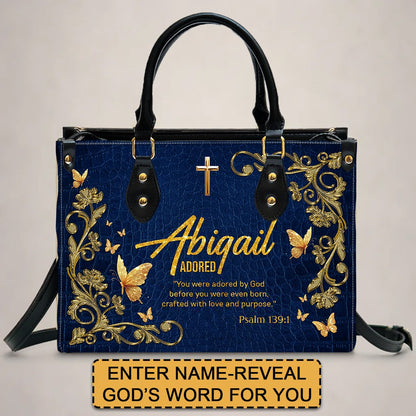 Personalized Christian Leather Handbag with Free Clutch – Custom Name & Bible Verse Meaning – Luxury Faith Gift for Women