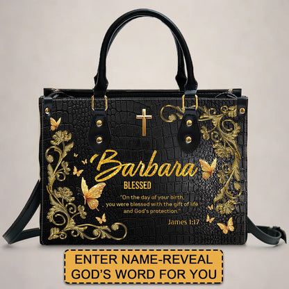 Personalized Christian Leather Handbag with Free Clutch – Custom Name & Bible Verse Meaning – Luxury Faith Gift for Women