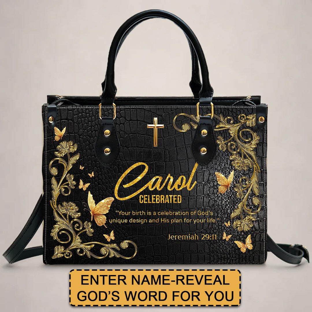 Personalized Christian Leather Handbag with Free Clutch – Custom Name & Bible Verse Meaning – Luxury Faith Gift for Women