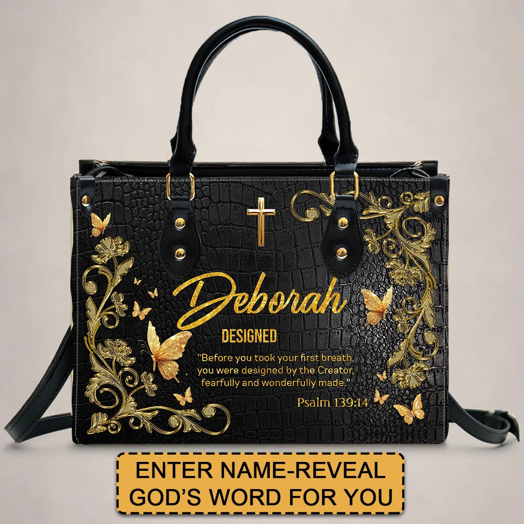 Personalized Christian Leather Handbag with Free Clutch – Custom Name & Bible Verse Meaning – Luxury Faith Gift for Women