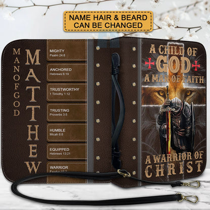 Personalized Christian Bible Cover for Men – A Warrior of Christ Design with Custom Name, Hair & Beard