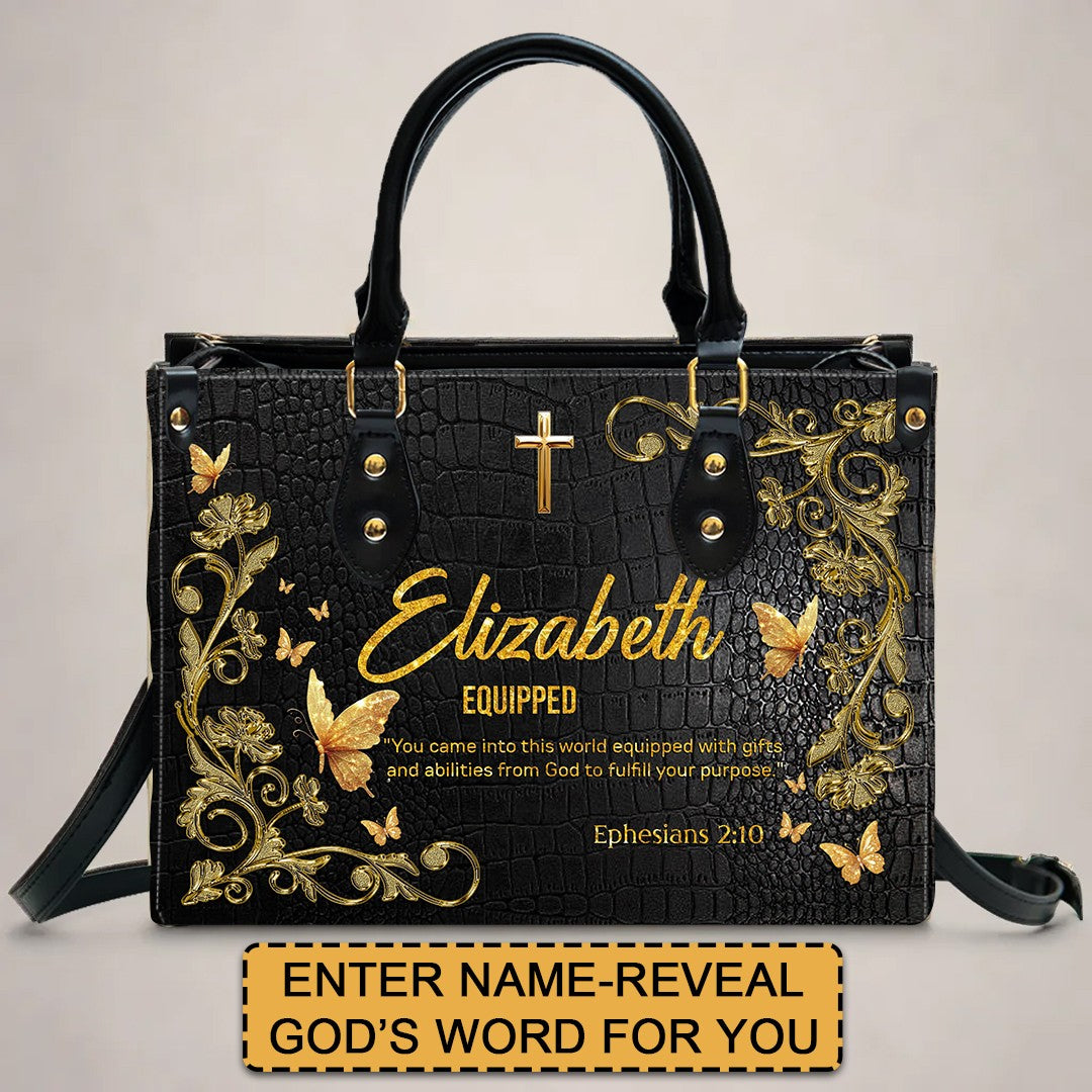 Personalized Christian Leather Handbag with Free Clutch – Custom Name & Bible Verse Meaning – Luxury Faith Gift for Women