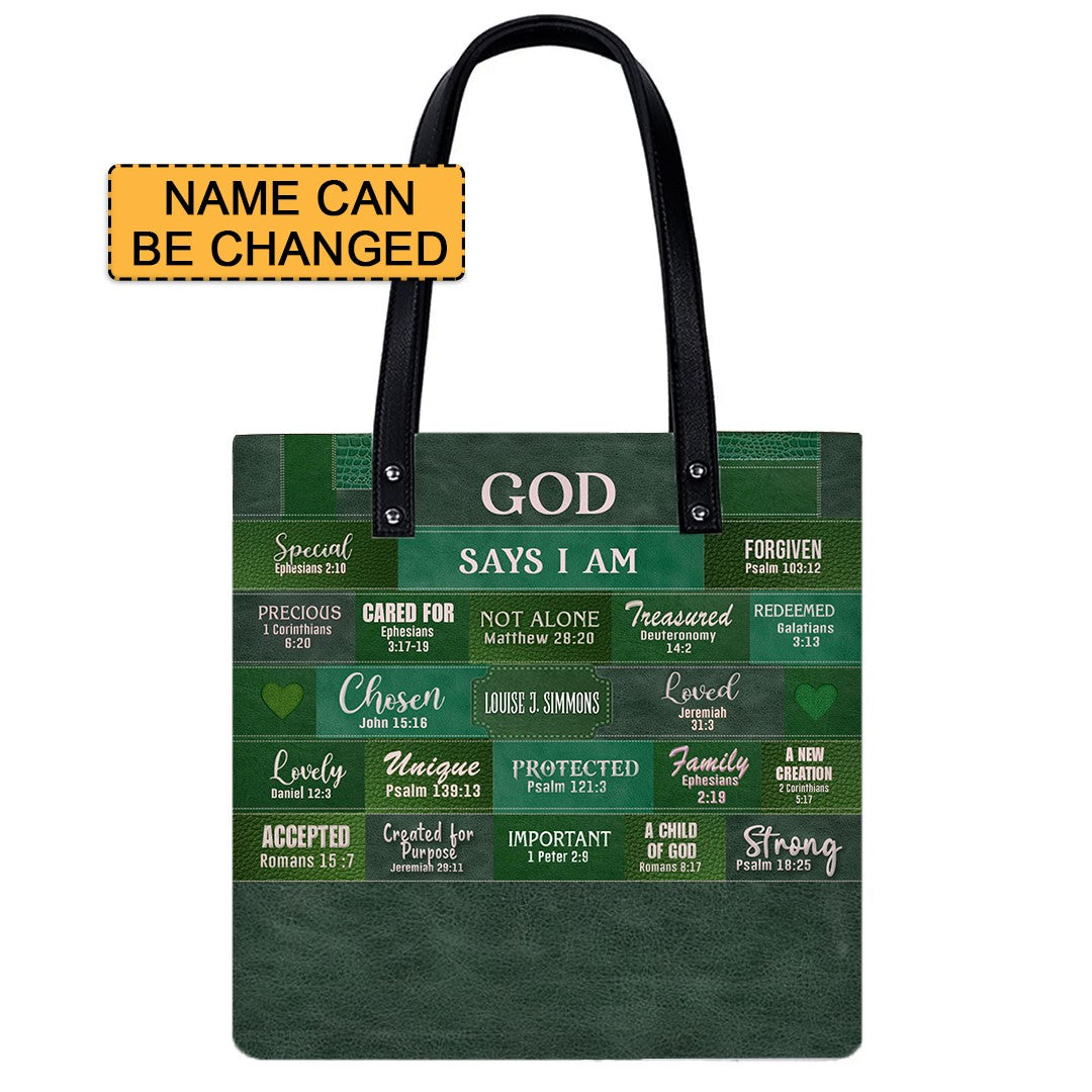 Christianartbag Handbags, God Says I Am Leather Handbag Green, Personalized Bags, Gifts for Women, Christmas Gift, CABLTB03240923.