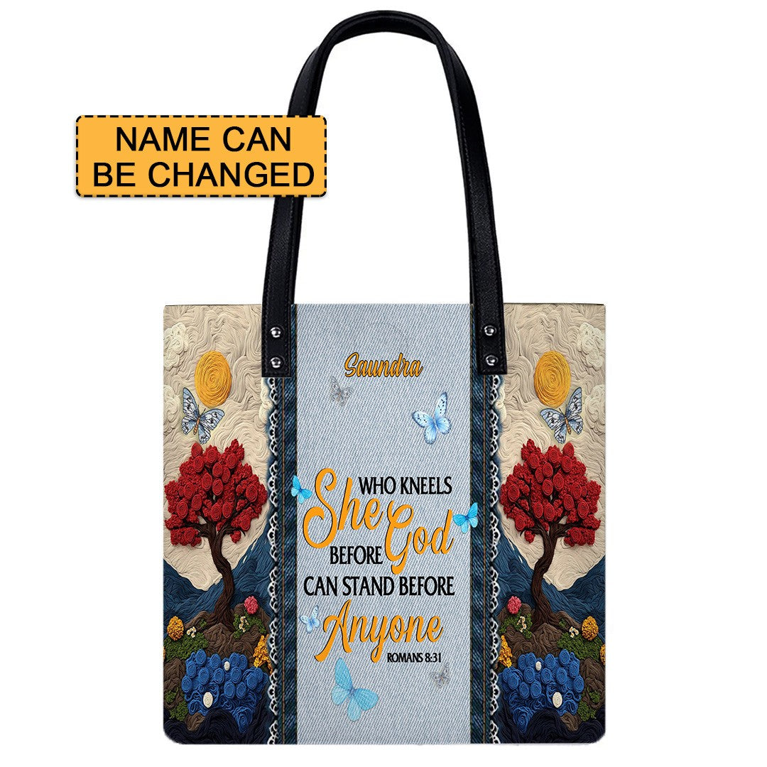 Christianartbag Handbags, She Who Kneels Before God Romans 8 31, Embroidered Handbag Design, Monogram Leather Handbag, Gifts for Women, CABLTB014825