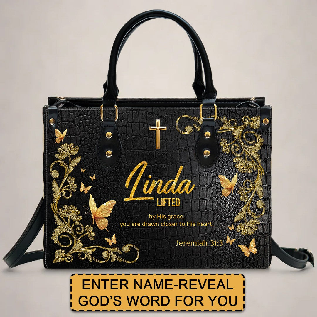 Personalized Christian Leather Handbag with Free Clutch – Custom Name & Bible Verse Meaning – Luxury Faith Gift for Women