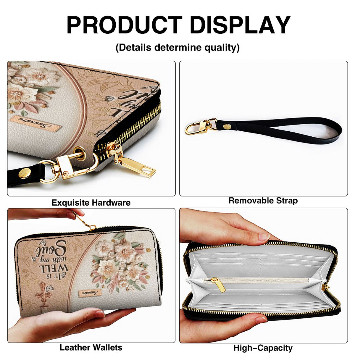CHRISTIANARTBAG Personalized Leather Handbag and Wallet Set | Beige Custom Name Cross Purse & Long Wristlet Clutch CAB01061626