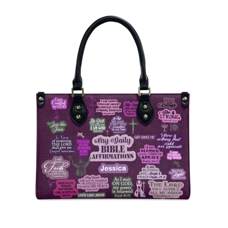 Christianartbag Handbags, My Daily Bible Affirmations Purple Leather Handbag, Handbag Design, Personalized Leather Handbag, Gifts for Women, CABLTB171223. - Christian Art Bag