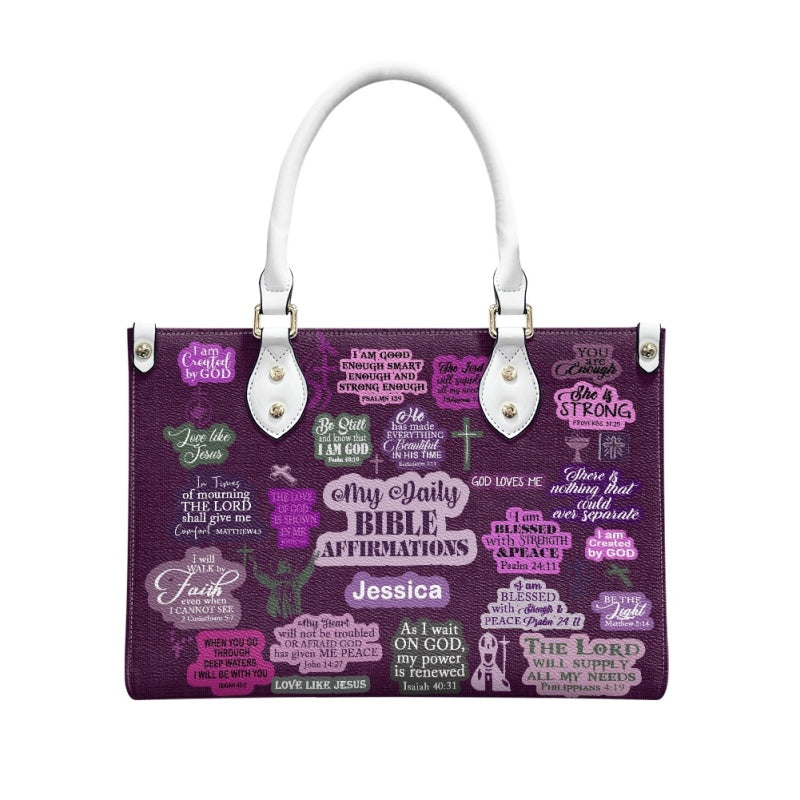 Christianartbag Handbags, My Daily Bible Affirmations Purple Leather Handbag, Handbag Design, Personalized Leather Handbag, Gifts for Women, CABLTB171223. - Christian Art Bag