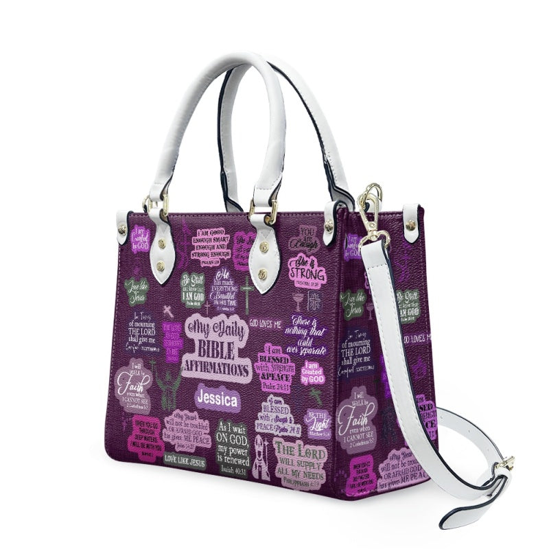 Christianartbag Handbags, My Daily Bible Affirmations Purple Leather Handbag, Handbag Design, Personalized Leather Handbag, Gifts for Women, CABLTB171223. - Christian Art Bag