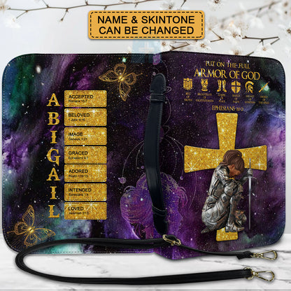 Personalized Leather Bible Cover – Custom Name & Armor of God Design with Scripture Letters