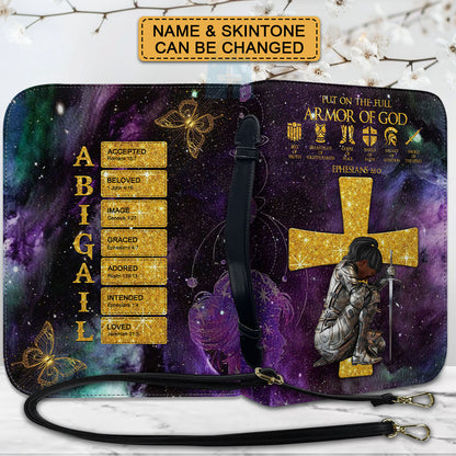 Personalized Leather Bible Cover – Custom Name & Armor of God Design with Scripture Letters