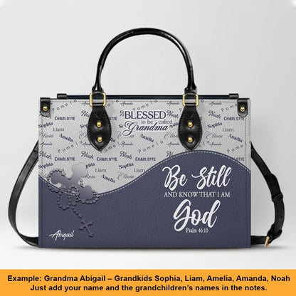 Personalized Leather Handbag – Blessed Grandma Purse with Grandkids' Names Background, Christian Bible Verse Bag, CHRISTIANARTBAG Gift for Women