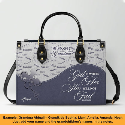 Personalized Leather Handbag – Blessed Grandma Purse with Grandkids' Names Background, Christian Bible Verse Bag, CHRISTIANARTBAG Gift for Women