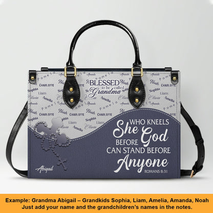 Personalized Leather Handbag – Blessed Grandma Purse with Grandkids' Names Background, Christian Bible Verse Bag, CHRISTIANARTBAG Gift for Women