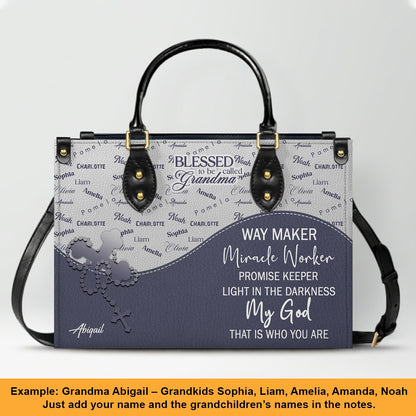 Personalized Leather Handbag – Blessed Grandma Purse with Grandkids' Names Background, Christian Bible Verse Bag, CHRISTIANARTBAG Gift for Women