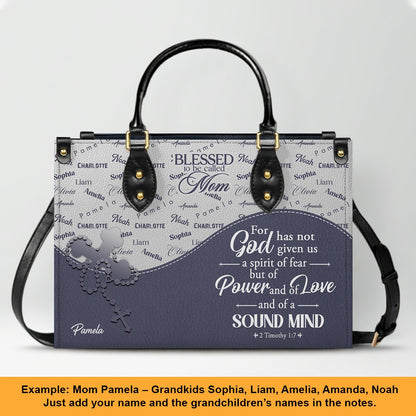 Personalized Leather Handbag – Blessed Grandma Purse with Grandkids' Names Background, Christian Bible Verse Bag, CHRISTIANARTBAG Gift for Women