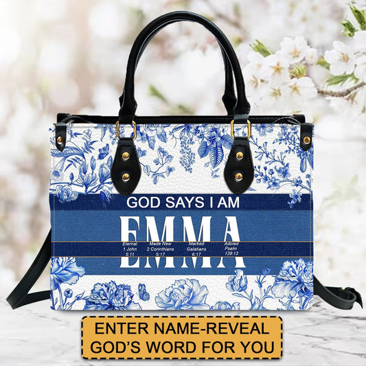 Personalized Leather Handbag with Custom Name & Bible Verse Meaning – Christian Tote Bag