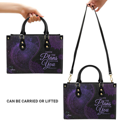 Personalized Christian Leather Handbag – “I Know the Plans I Have for You” Jeremiah 29:11 Mandala Design | CHRISTIANARTBAG™