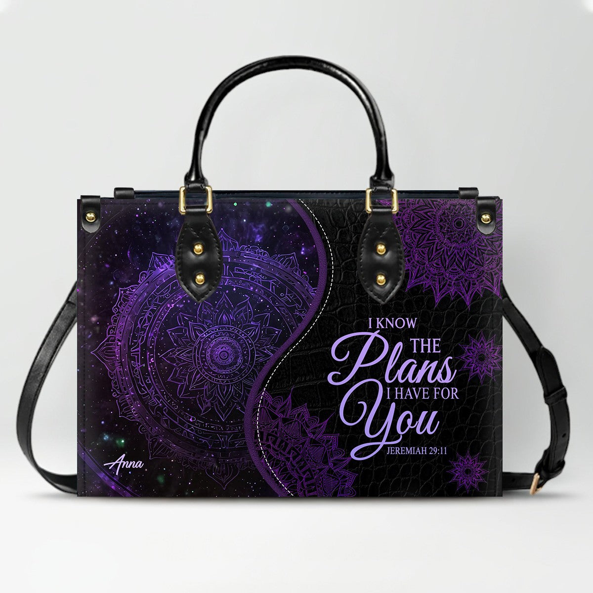 Personalized Christian Leather Handbag – “I Know the Plans I Have for You” Jeremiah 29:11 Mandala Design | CHRISTIANARTBAG™