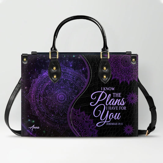Personalized Christian Leather Handbag – “I Know the Plans I Have for You” Jeremiah 29:11 Mandala Design | CHRISTIANARTBAG™