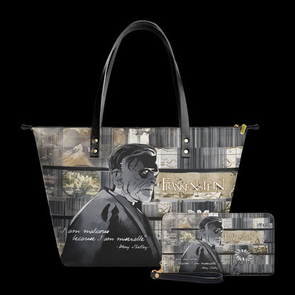 Mary Shelley Frankenstein Gothic Tote Bag – Purple and Green Horror Handbag for Halloween