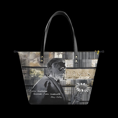 Mary Shelley Frankenstein Gothic Tote Bag – Purple and Green Horror Handbag for Halloween